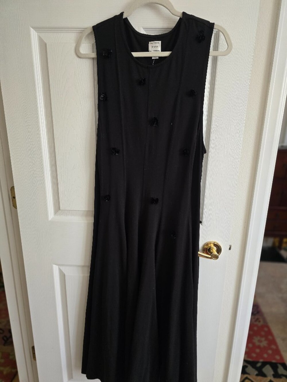 Anthropologie Maeve Black Maxi Fitted Dress Sleeves NWT Size XL